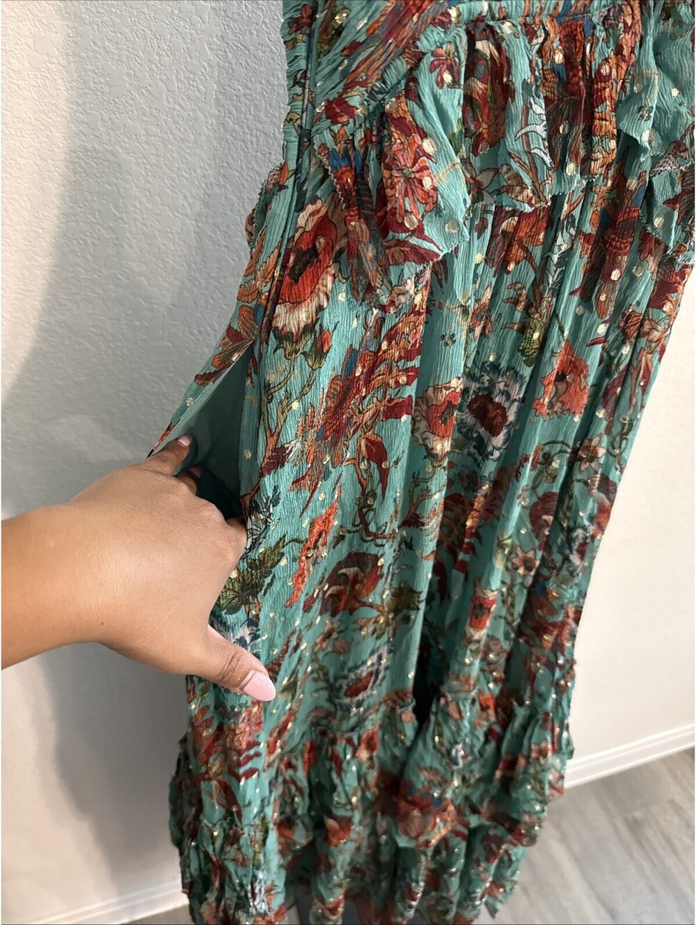 $1200 ULLA JOHNSON Colette Tiered Spaghetti Strap Maxi Dress Gown - SZ 2 (FLAW) - Picture 13 of 15